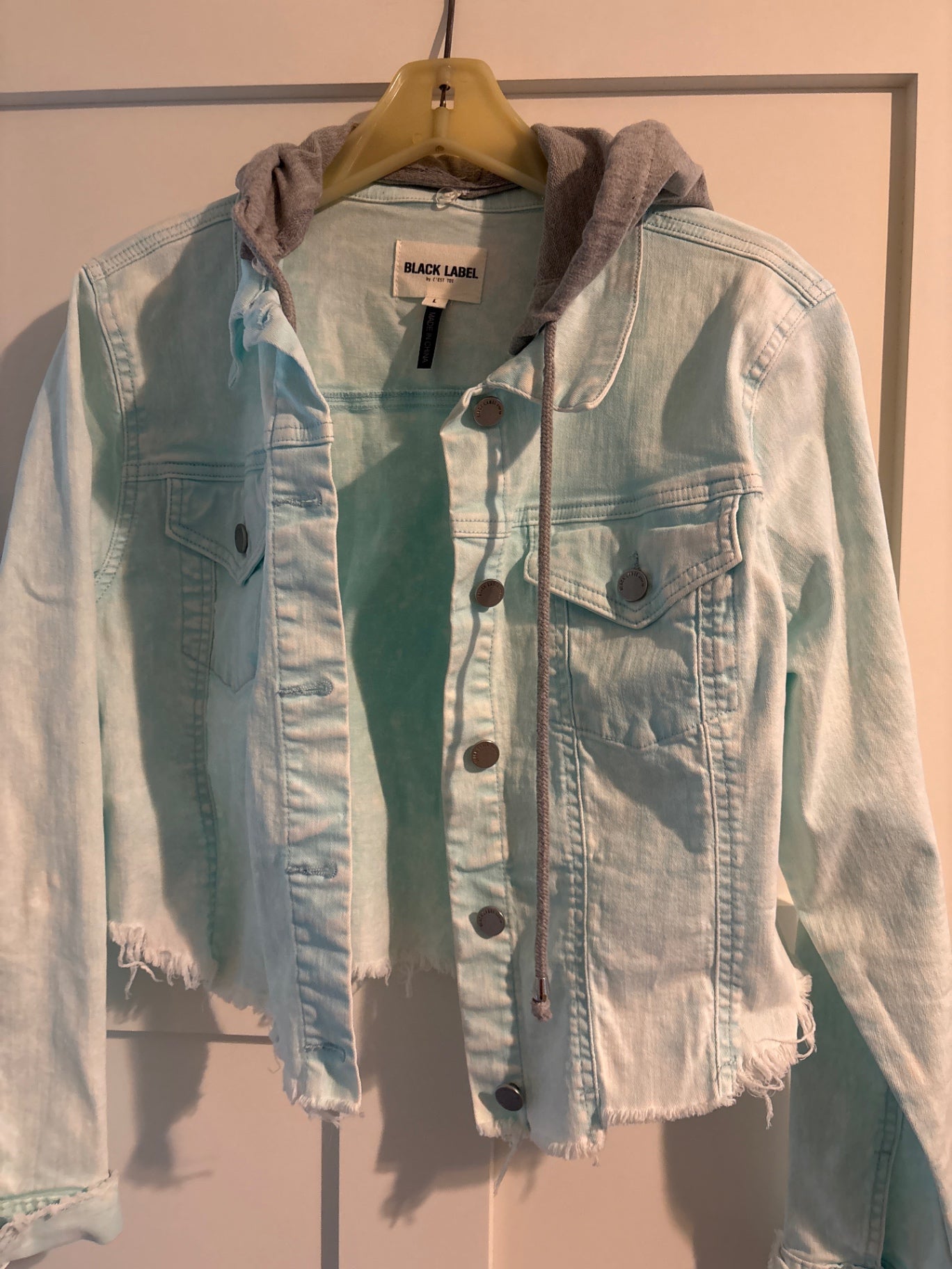 Black denim denim jacket with hood