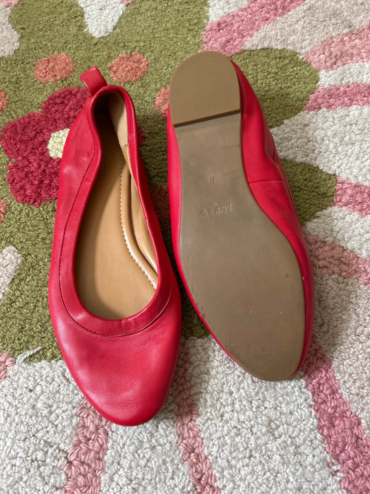 JCrew red leather ballet flat