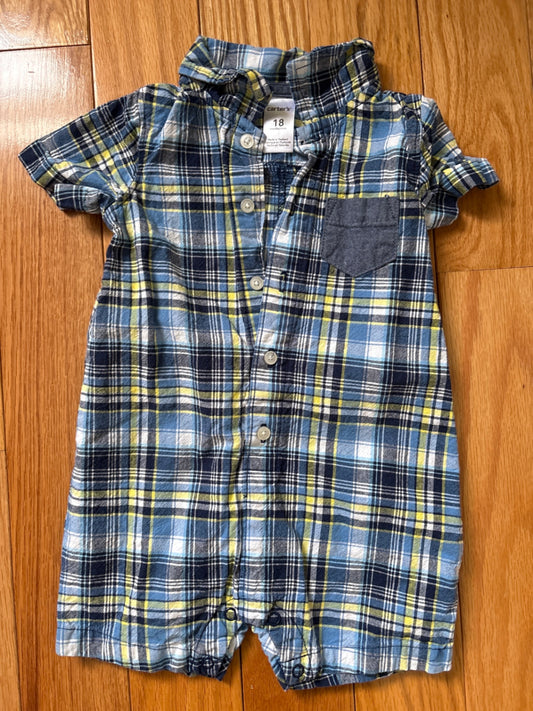 Blue Plaid Shorts One Piece
