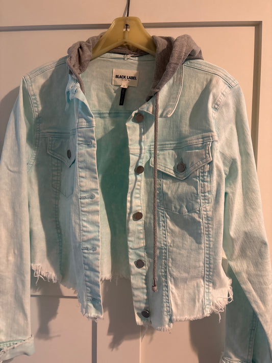 Black denim denim jacket with hood 