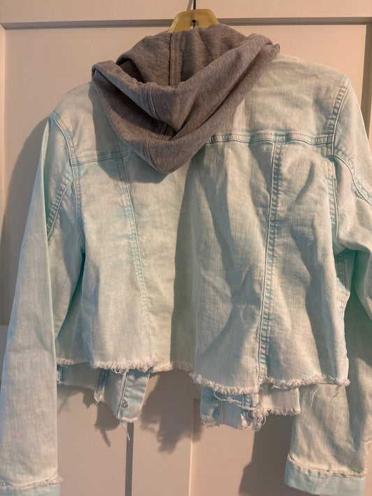 Black denim denim jacket with hood 