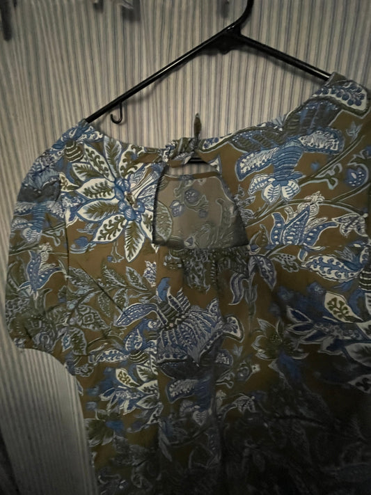 Floral Jacobian Print Short Sleeve Blouse