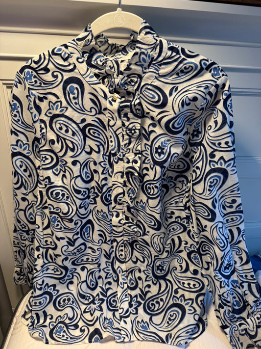 Talbots Shirt blue and white paisley M New without tags