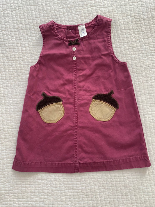 Baby GAP Dress / Jumper with acorn appliqué pockets 6-12 mos. Good