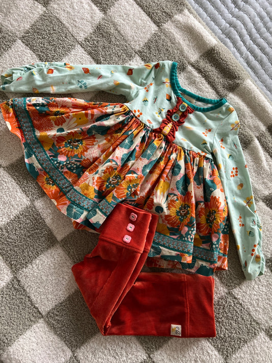 Wild Flowers Dress w/ matching velvet pant 2T