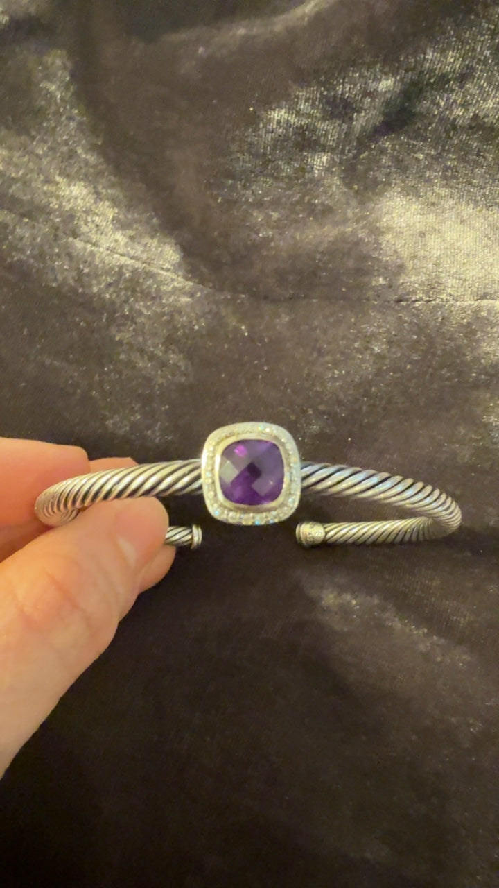 Vintage David Yurman 4mm Amethyst David Yurman Amethyst and Diamond Cable Bracelet Very Good